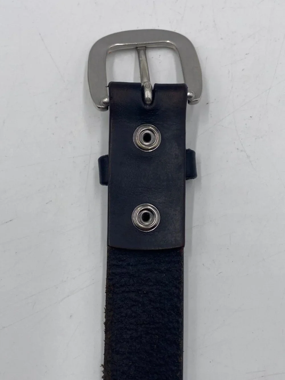 Lands' End Black Leather Dress Belt Mens Size 34/36 Silver Buckle 1 1/8